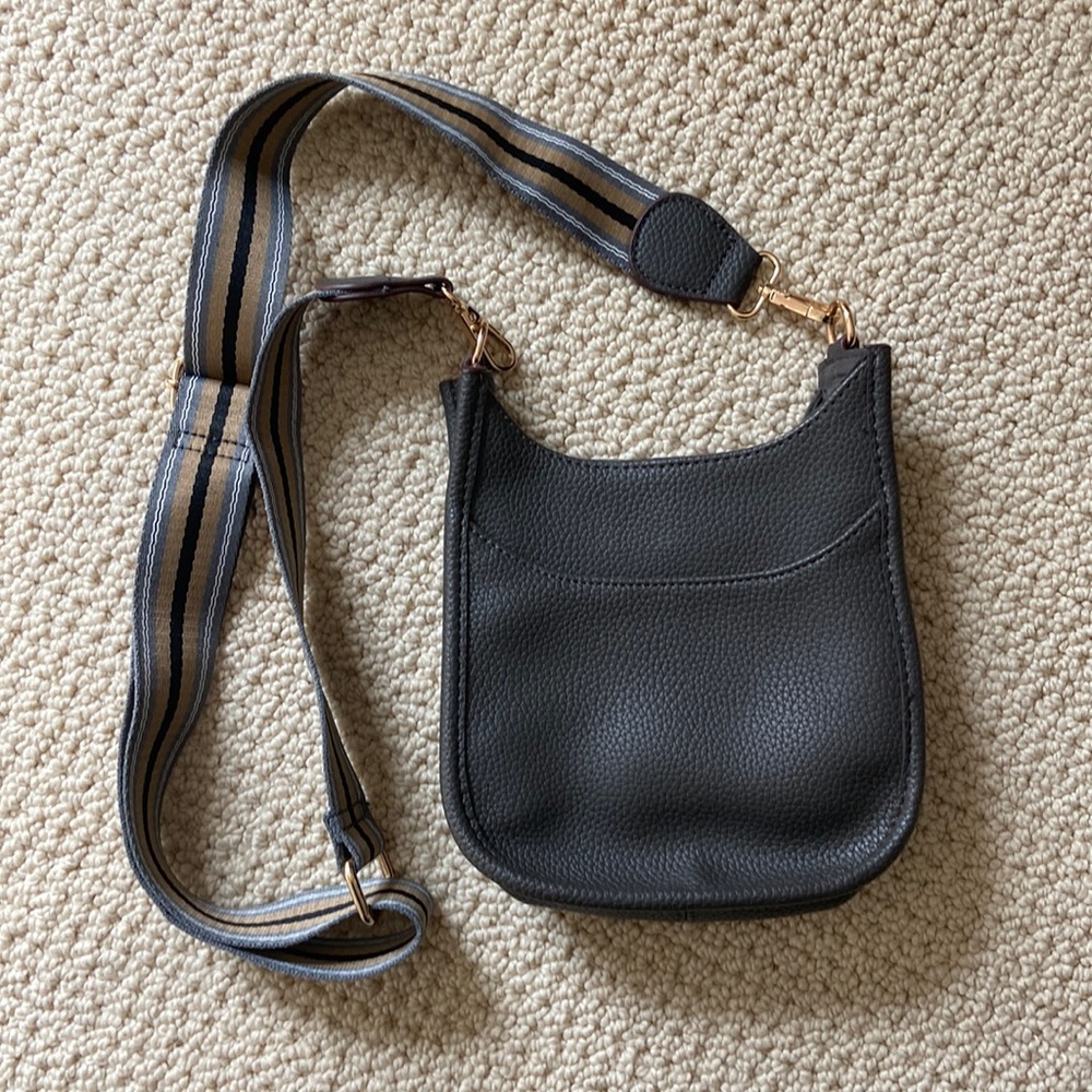 Gray Leather Satchel Crossbody Bag
